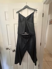 Linea Donatella Satin Polka Dot Cami Pajama Set Black Gold Sleeveless Size L