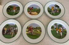 Philippe Deshoulieres Limoges France Porcelain Golf Themed 6  Plates 8.5 Inches