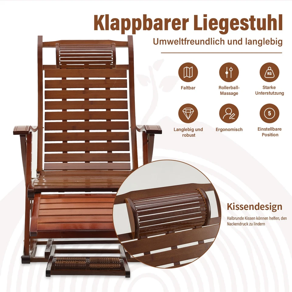 Gartenliege Sonnenliege Outdoor Schaukelstuhl Liegestuhl verstellbar Holzliegen - Bild 3 von 4