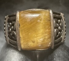 Vintage Tiger  s Eye Sterling Silver Filigree Ring Size 8