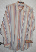 Alan Flusser Men's Shirt XL Colorful Striped Flip Cuff Button Up Long Sleeve
