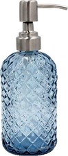 Glass Soap Dispenser for Bathroom Kitchen - 304 Stainless Steel Pump, Blue