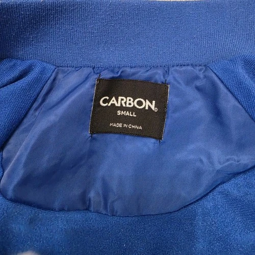 Carbon Men’s Blue White Varsity Jacket Snap Front Striped Collar/Cuffs Small image 4