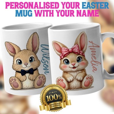 Personalisierte süße Hase Häschen Tasse mit individuellem Namen Kaffeetasse Ostergeschenk