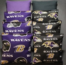 8 CORNHOLE BEANBAGS made w BALTIMORE RAVENS Fabric ACA Reg Bags