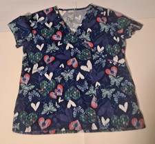 Women's Size Medium Scrub Top with Hearts and Butterflies Brand: Movie Star