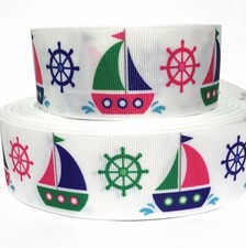 GROSGRAIN RIBBON 7/8" 1.5" Nautical Sail Boats Sea Ocean Summer Printed BULK
