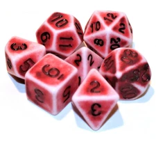New 7 Piece Retro Polyhedral Dice Set w/ Red Bag - Red