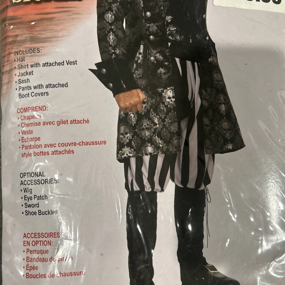 Disfraz de Capitán Esterlina Calavera Negra Pirata Halloween Adulto Hombre 42” Pecho Foto 2 de 3