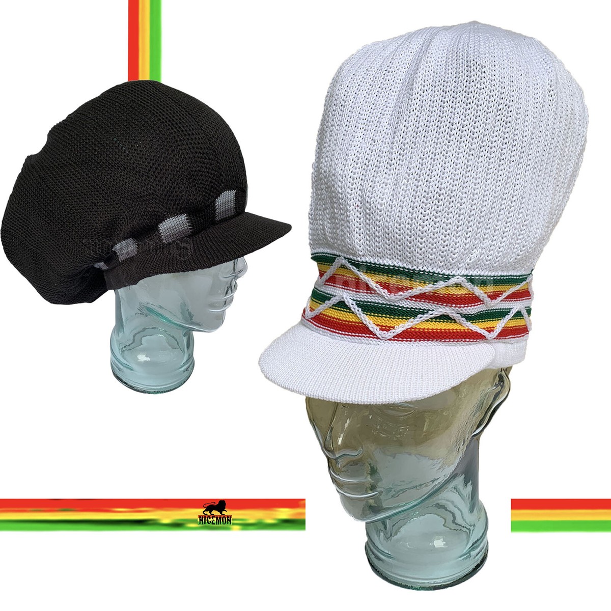 Rasta Roots Peak Natty Dread Cap Hat Selassie Africa Reggae Jamaica Ma