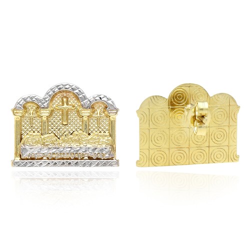 Pendientes de tachuelas de oro 10K amarillo blanco corte diamante corte última cena 10 mm-16 mm - Imagen 5 de 19