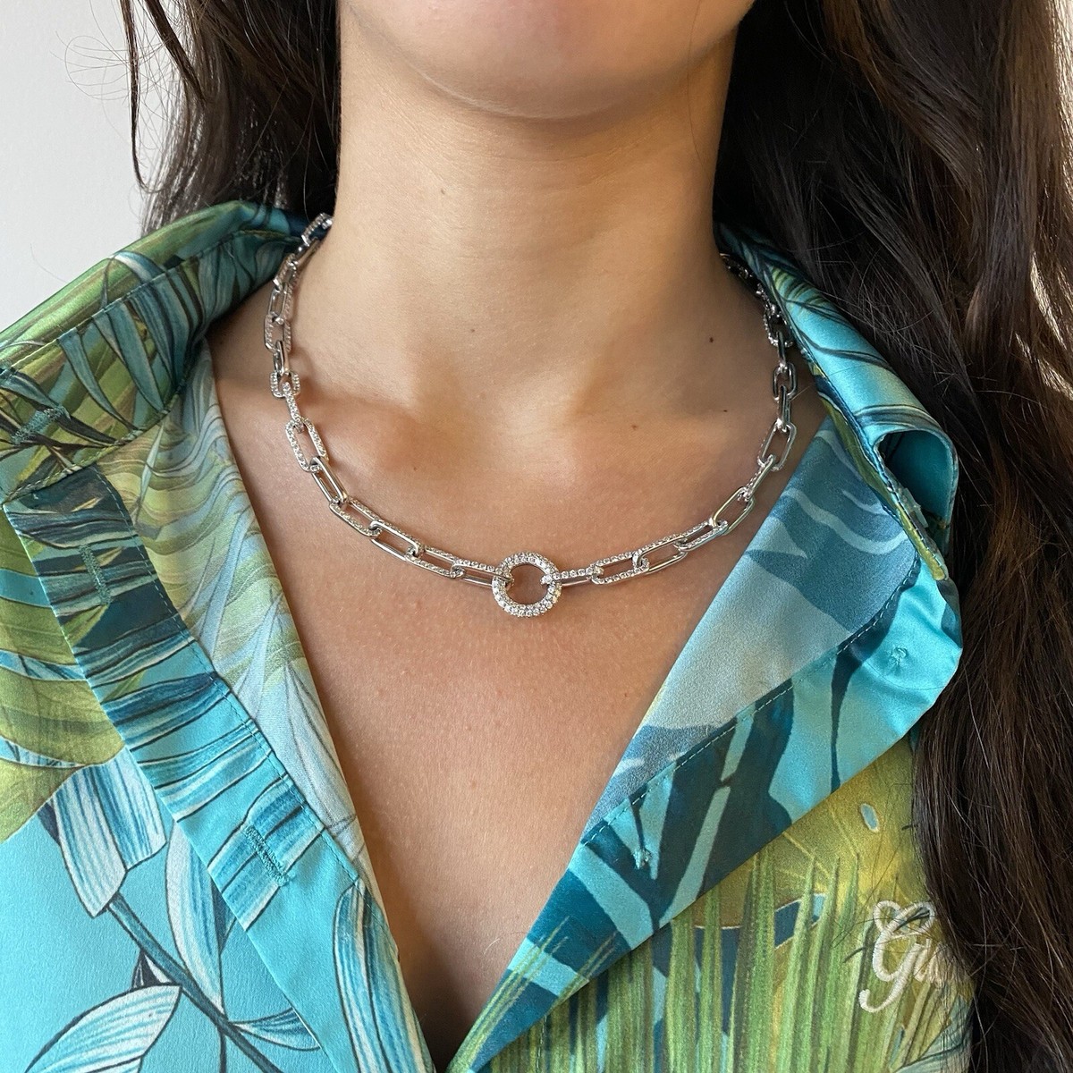 Paperclip Link Necklace 24.00 CT Diamond 18K White Gold 24 Inches