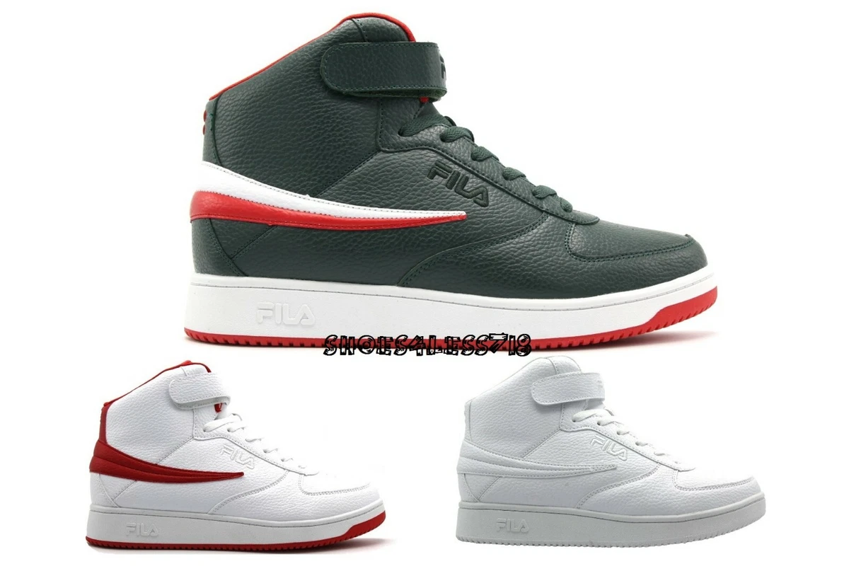 NEW MENS FILA A HIGH ALL WHITE GREEN RED WHITE RED HIGH TOP BASKETBALL SNEAKERS