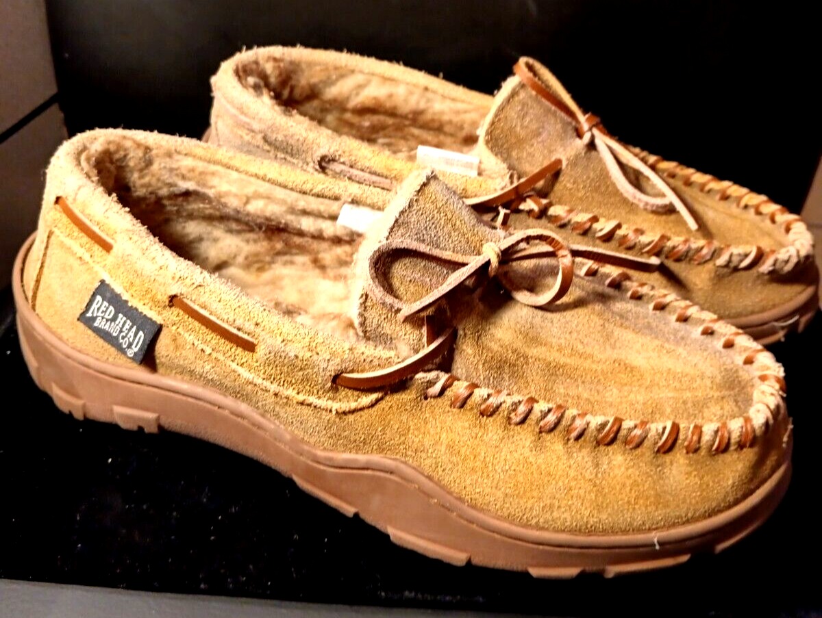 RED HEAD MEN'S SHOES ICELAND SHEEPSKIN MOCCASINS SLIPPERS TAN SIZE