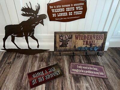 Rustic Western Hunting Wilderness Signs, Moose lodge Cabin, Man Cave Wall Decor