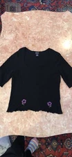 I.N.C BLACK scalloped bottom  BLOUSE WITH FLORAL DESIGN AND SEQUIN SIZE L
