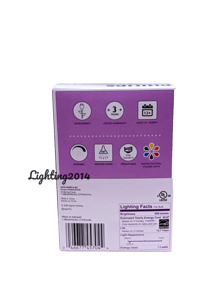 3 Philips Dimmable 7.2W LED = 65W Soft White 650 Brightness bulb BR30 457044 - Image 4 of 4