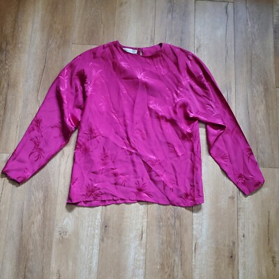 Vintage Very Unique Nina Ricci Charm Women 100% Silk Blouse Top Sz 8 Floral Pink