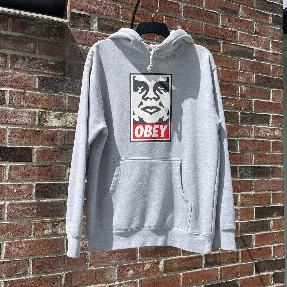 OBEY ANDRE THE GIANT ORIGINAL HOODIE HEATHERED GRAY LOGO MENS SMALL SWEATSHIRT S