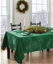 Elrene Poinsettia Elegance Tablecloth -Green - 52x52 Square - 100915 -Holiday