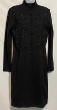 Liz Claiborne S Black Wool Blend BEADED Button Up GORGEOUS Shift Sweater Dress