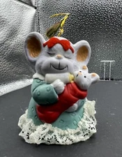 Vintage Jasco Caring Critter Chimer Porcelain Bell Ornament - Mother Baby Mouse 