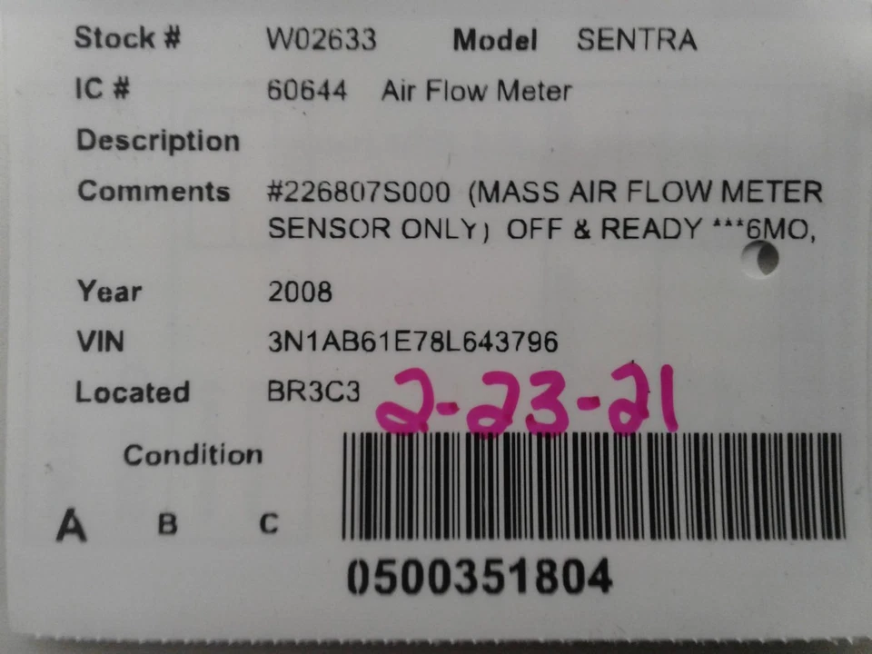 Medidor de flujo de aire de inyección de combustible usado se adapta a: Nissan Sentra 2008 grado A Foto 4 de 4