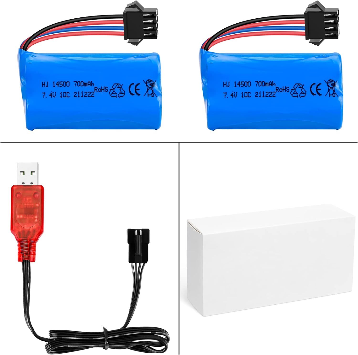 2x 7.4V 700mAh 14500 Li-ion Rechargeable Battery for RC Car Drift Monster Truck