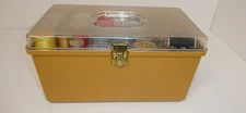 VTG 1970s Wil-hold Wilson Harvest Gold Sewing Chest Storage Box 1 Tray Clear Lid