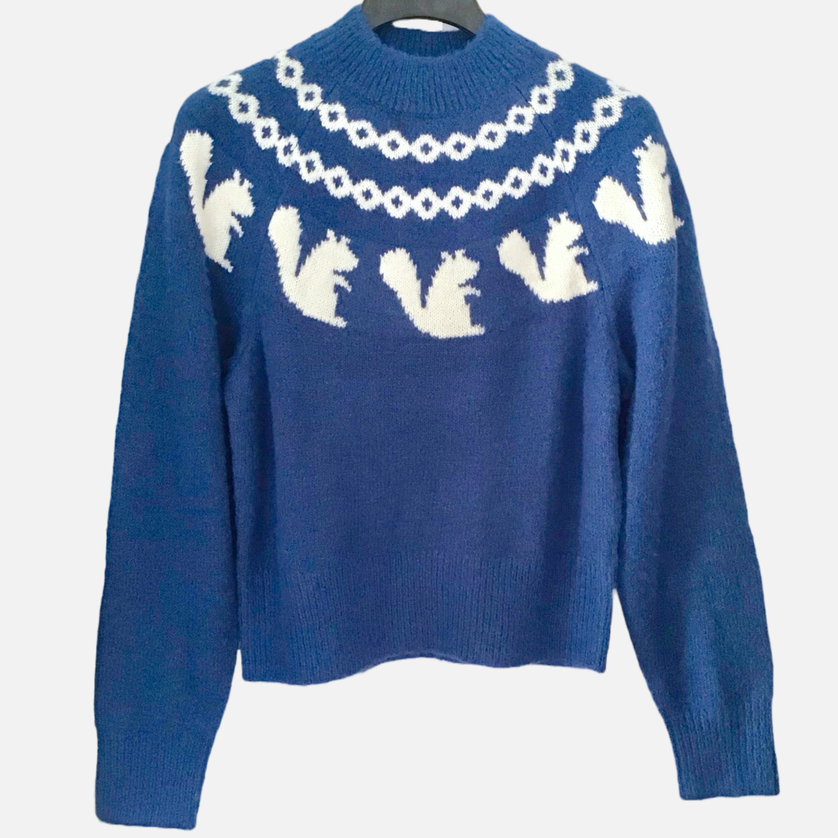 NWT Uniqlo x JW ANDERSON Squirrel Motif Wool Blend Sweater Blue