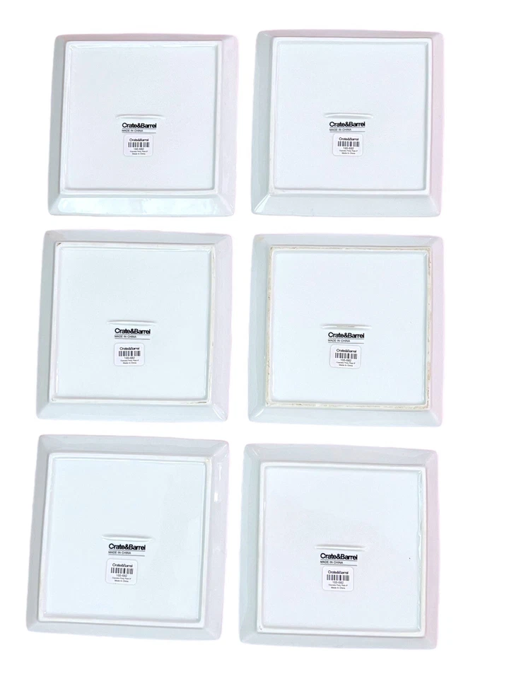 Crate & Barrel Square 6” Snack Plates White w/ Multicolored Cupcakes Set Of 6 - Image 4 of 4