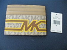 Michael Kors Cooper Tall Men's Card Case Coated Canvas/Leather Yellow Logo NWT