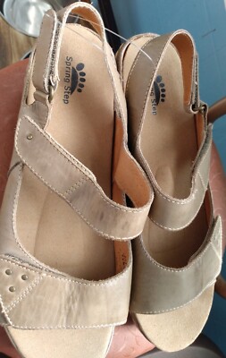 Spring Step Joliet  Womens 10 Shoes Brown Leather Stitched Sandals Adjustable 