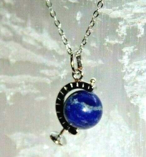 Halskette Collier + Anhänger natürlicher Lapislazuli Globus 38,5 cm 925 Silber - Bild 6 von 12
