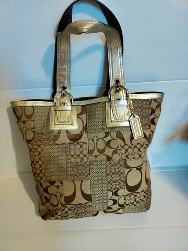 Coach Soho Signature Patchwork Tote Purse Gold Strap Charm F12318
