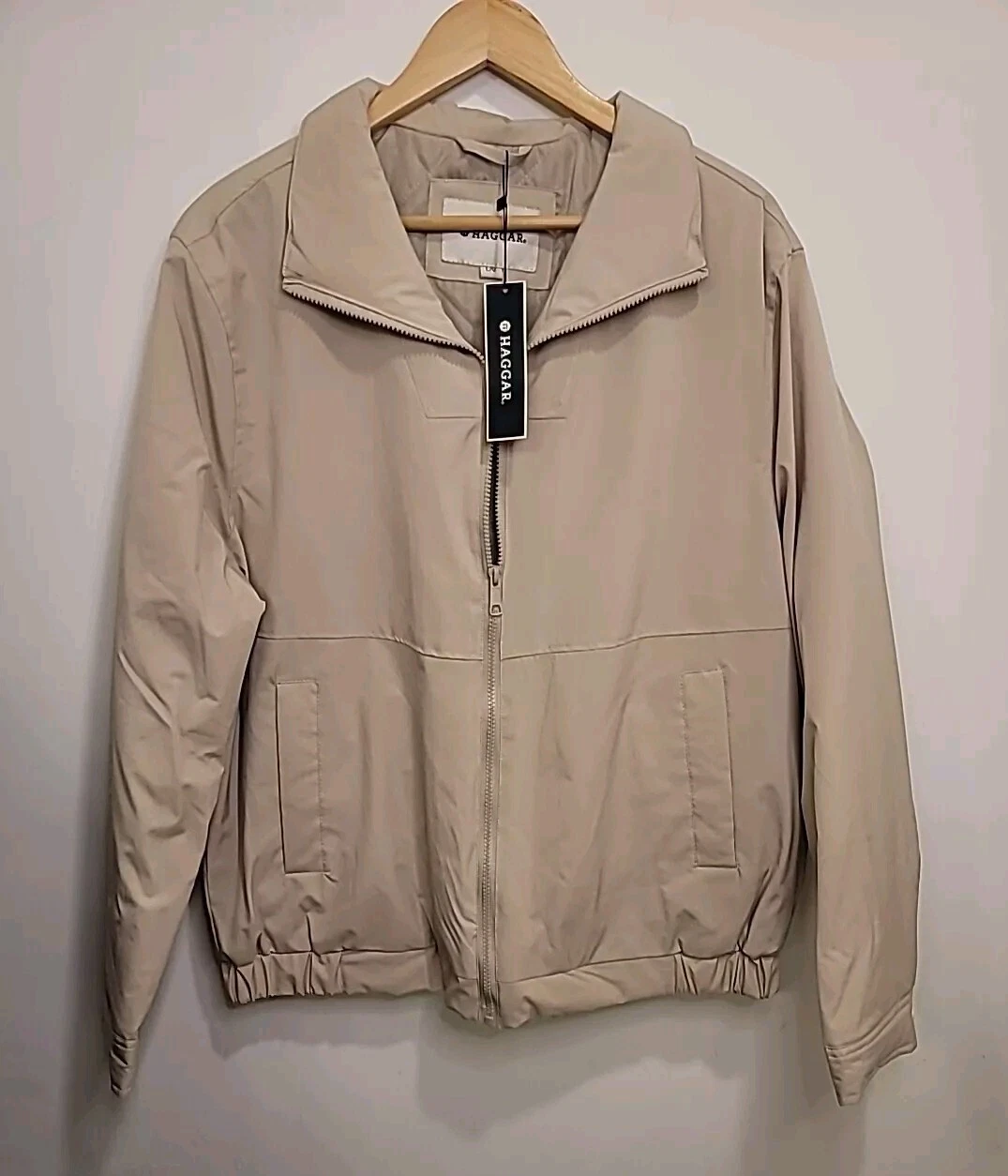 Haggar Mens Camden Jacket Coat Full Zip Quilted Lining Khaki Large $200 Retail