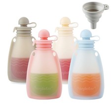 PandaEar Reusable Silicone Baby Food Pouches, 4 Pack Squeeze Pouches for Toddler