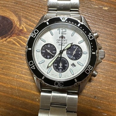 Orient Chronograph Solar Watch 20bar Silver Dial Stainless Running Japan