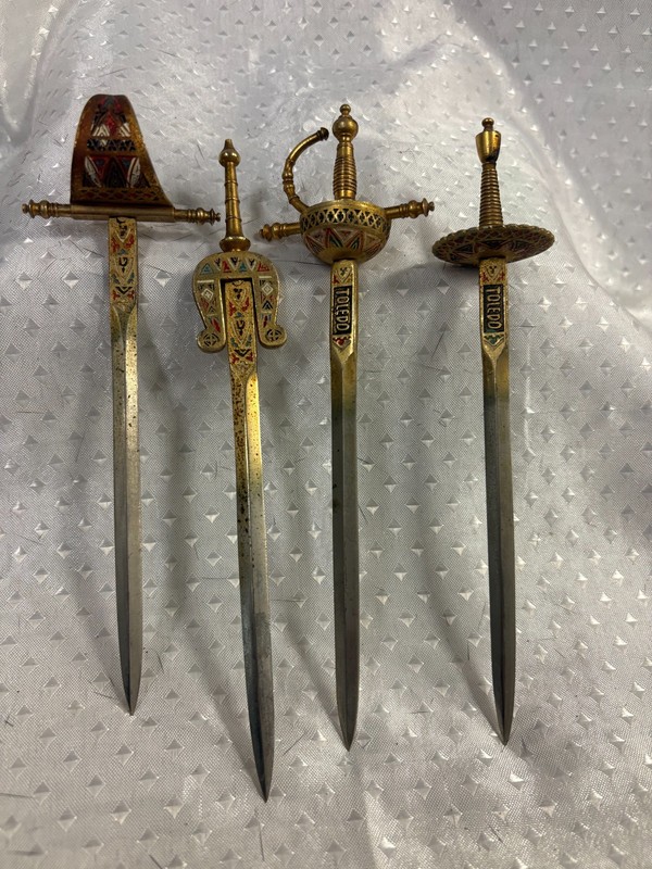 Vintage Mini Sword Letter Openers by Toledo, Set of 4 Different Designs
