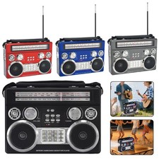 Stereo FM Retro Solar Audio Bluetooth Speaker Portable Rechargeable W/LED Light