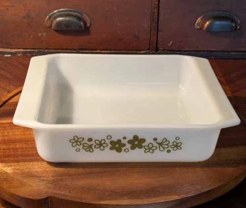 VTG Pyrex 922 Spring Blossom Crazy Daisy 8x8 Square Baking Casserole Dish CLEAN