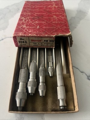 Vintage L.S. Starrett No. S162 Pin Vises Set (4) w/Box Machinist Tools USA MADE!