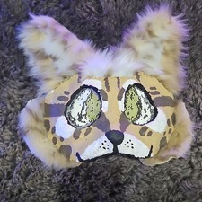 Cat Furry Faux Fur Mask One Size Beige Brown White