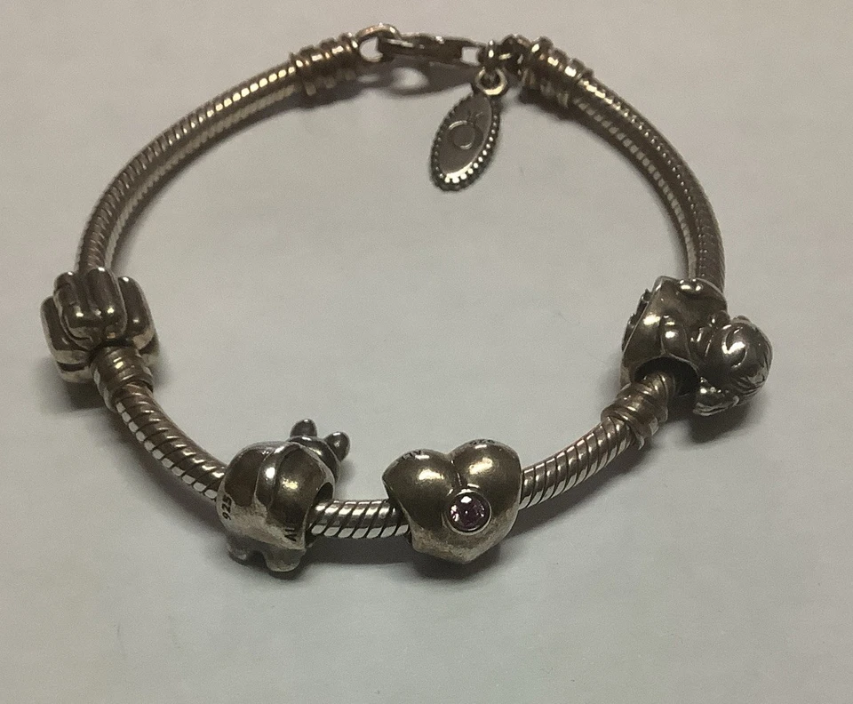 Pandora Sterling Silver 925 Charm Bracelet Lobster Clasp & 3 Charms, 1 Spacer - Image 4 of 4