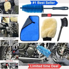 Motorcycle Cleaning Brush Kit Wool Wash Mitt Tire Brush Detailing Towel