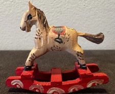 Vintage Dollhouse Hand Carved  Painted Miniature 2.25  T Wooden Rocking Horse