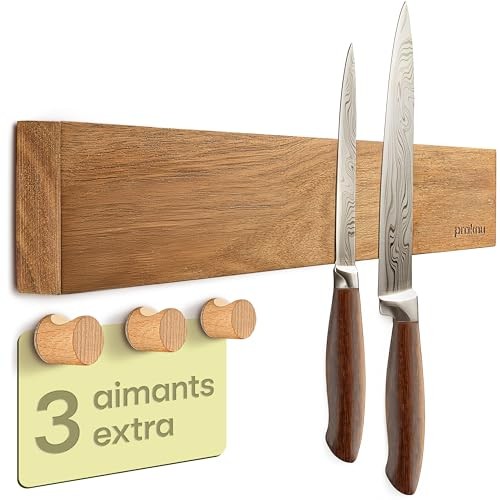 Porte couteaux aimanté en bois d'acacia Praknu de 40 cm pour cuisine