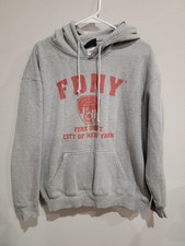 New York Fire Department Sweatshirt Size L Gray Pullover Hoodie FDNY Shield