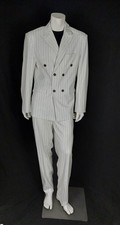 White Striped Lightweight Double-Breasted Men's Suit Size 2XL