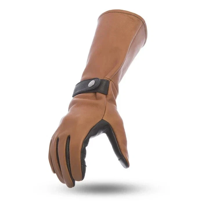 Phenom Men's Motorcycle Leather Gauntlet Gloves- Whiskey FI216 Size Large